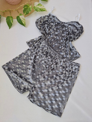 تاپ و شورتک مخمل طوسی دونه اناری