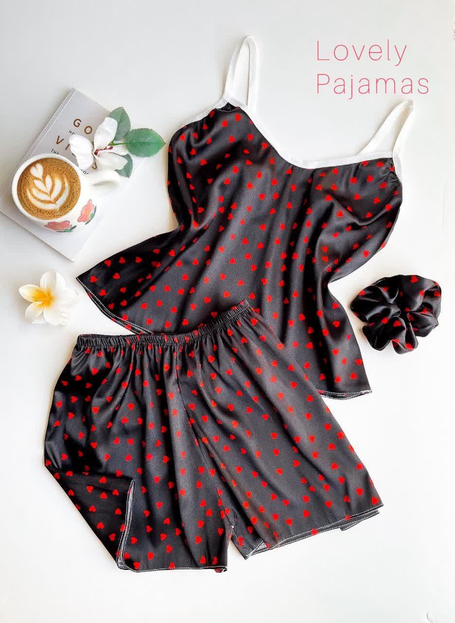 تاپ و شورتک ساتن قلب مشکی 2XL