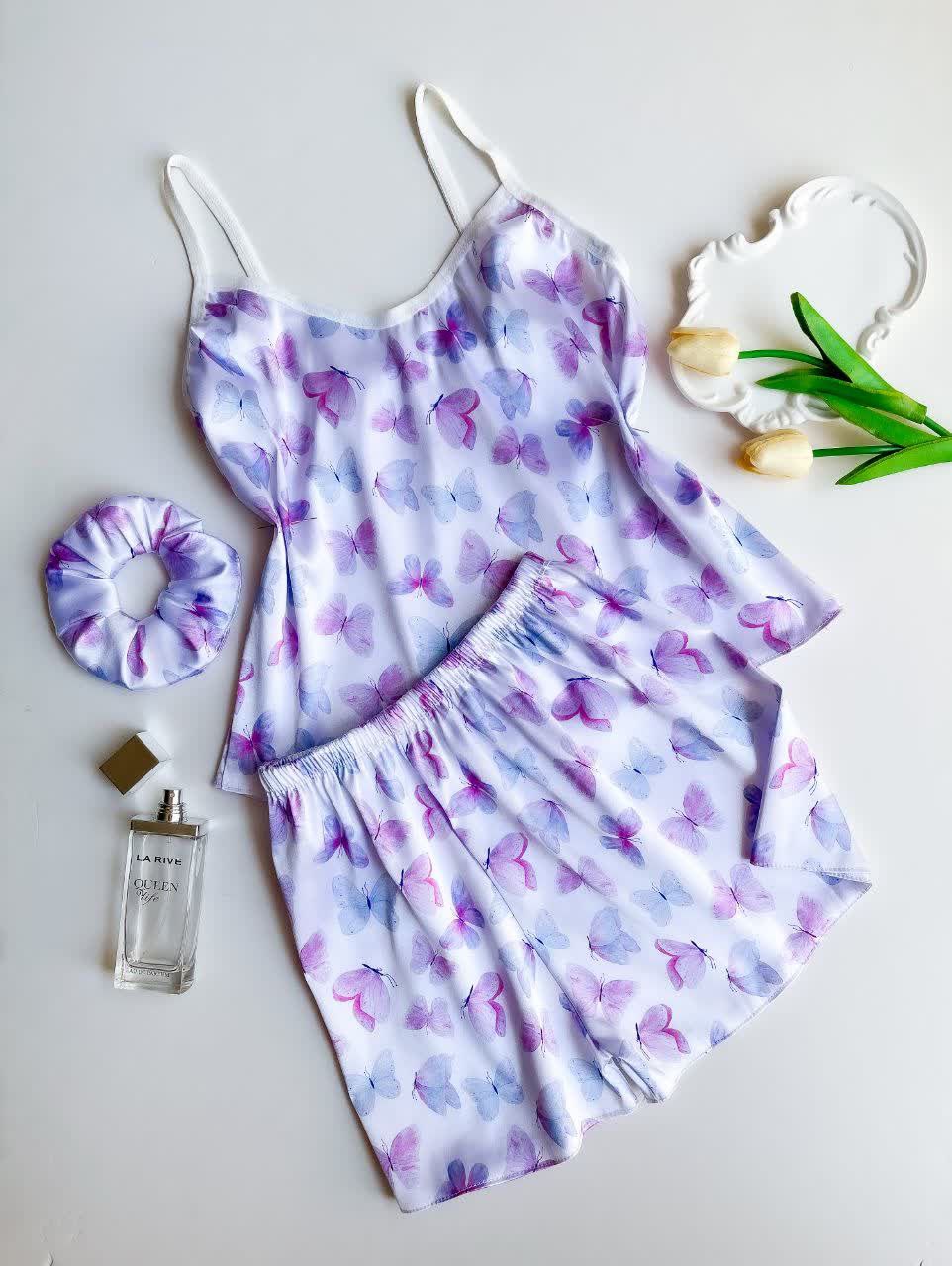 تاپ و شورتک ساتن پروانه سفید تا سایز ۴۶