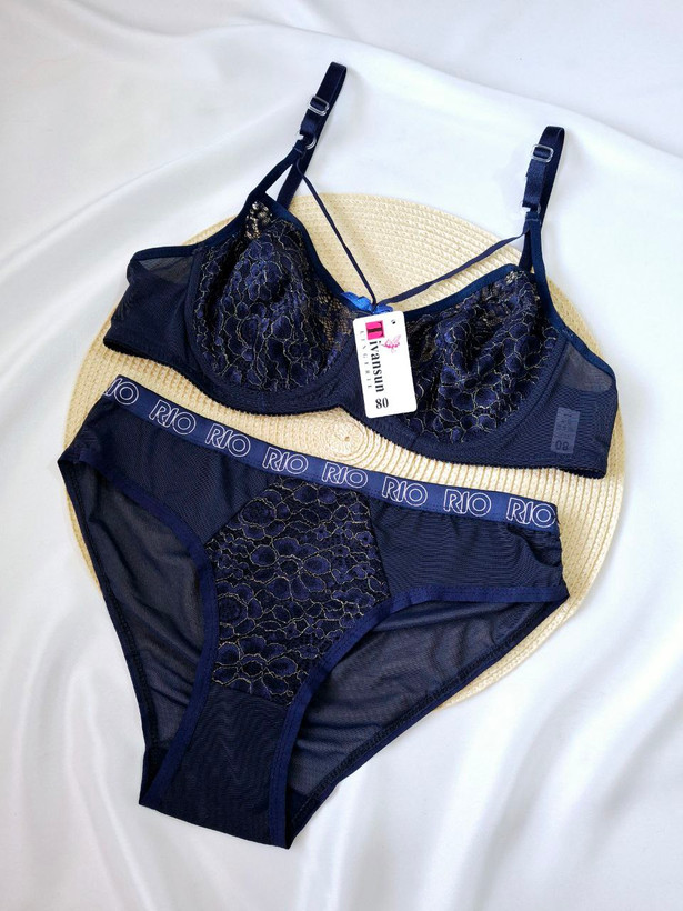 ست شورت و سوتین گیپوری سرمه ای