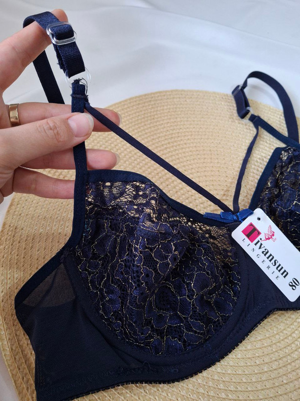 ست شورت و سوتین گیپوری سرمه ای