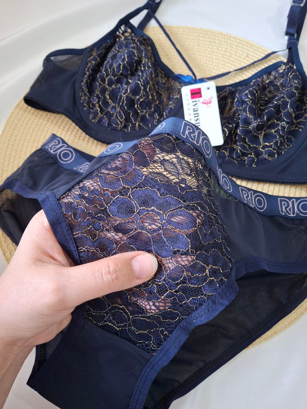 ست شورت و سوتین گیپوری سرمه ای