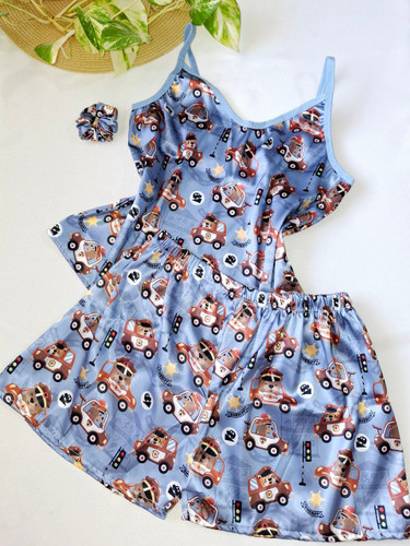 تاپ و شورتک ساتن تدی ماشینی