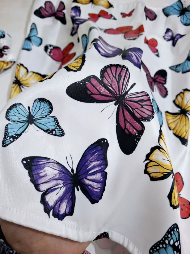 ست تاپ شورتک ساتن پروانه کرمی