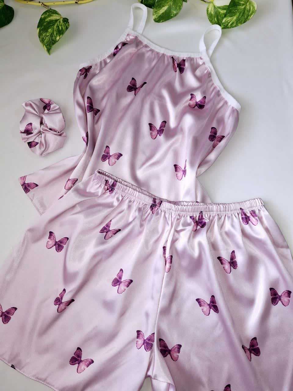 تاپ و شورتک ساتن پروانه بنفش روشن