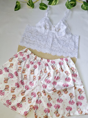 ست نیمتنه گیپور و شورتک ساتن تدی بادکنکی